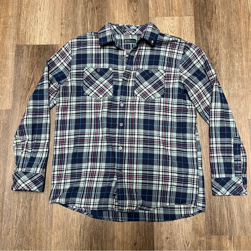 William Murray Men’s Golf Flannel Multicolor Plaid Long Sleeve Shirt Medium